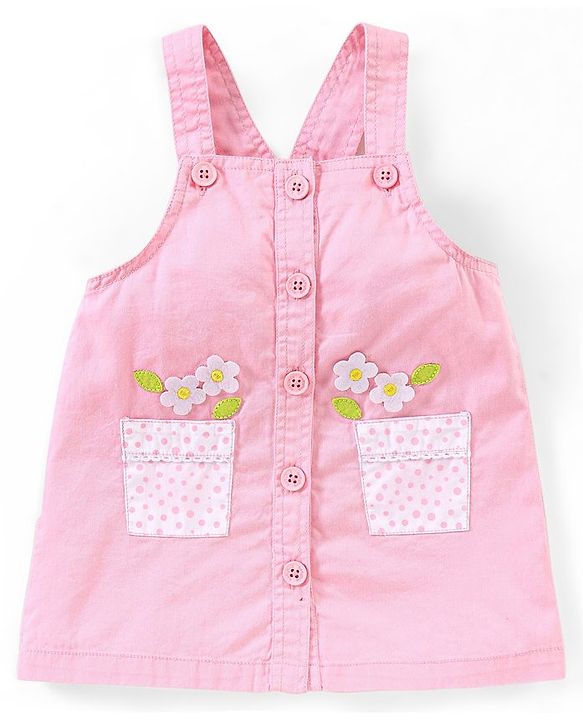 Babyhug 100% Cotton   Frock with Half Sleeves Inner Tee Floral Print and Embroidery - Pink