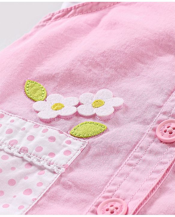 Babyhug 100% Cotton   Frock with Half Sleeves Inner Tee Floral Print and Embroidery - Pink