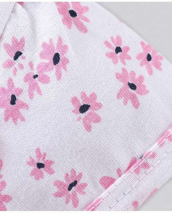 Babyhug 100% Cotton   Frock with Half Sleeves Inner Tee Floral Print and Embroidery - Pink