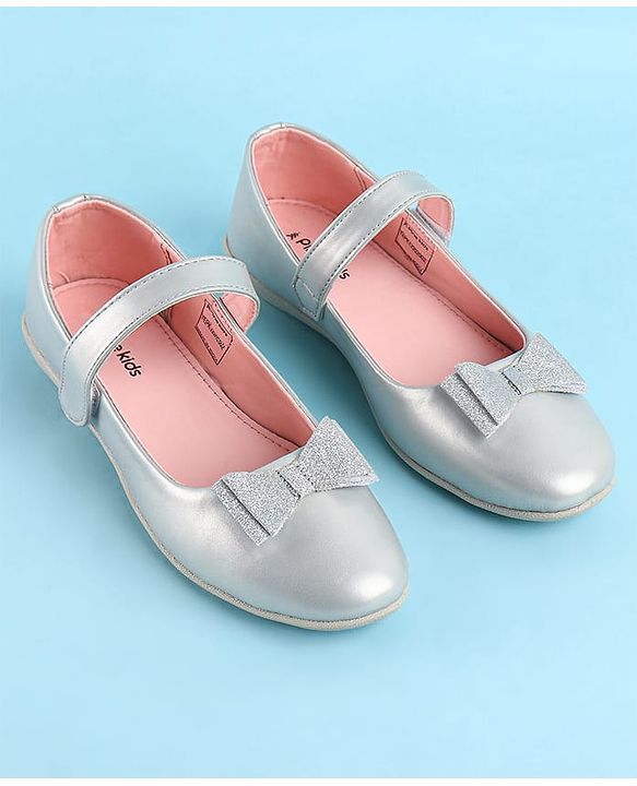 Pine Kids Bellies With Bow Applique & Velcro Closure - Silver