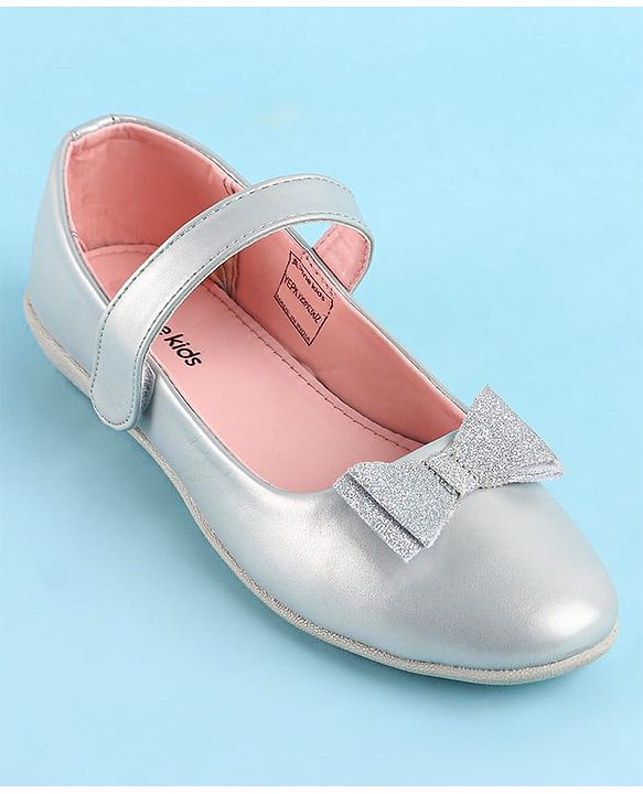 Pine Kids Bellies With Bow Applique & Velcro Closure - Silver