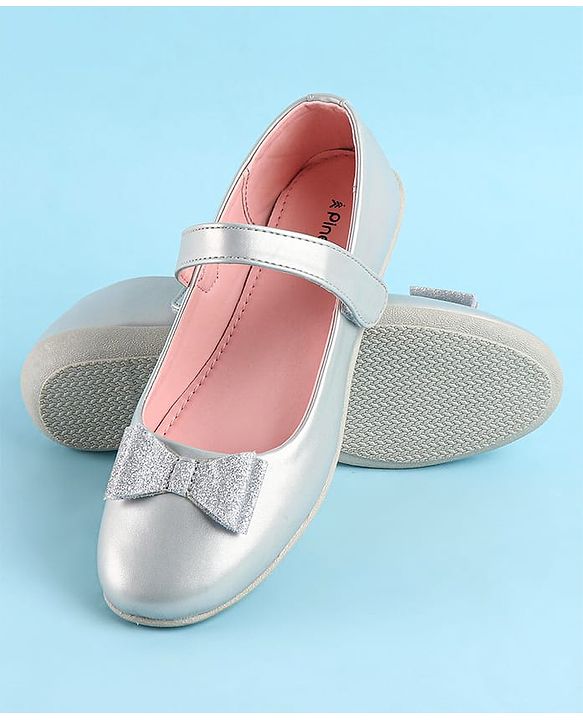 Pine Kids Bellies With Bow Applique & Velcro Closure - Silver