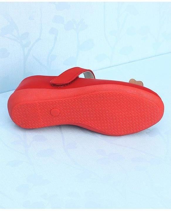 Pine Kids Bellies With Velcro Closure & Floral Applique - Red