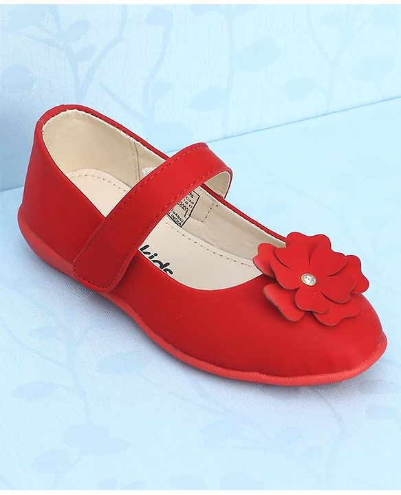 Pine Kids Bellies With Velcro Closure & Floral Applique - Red