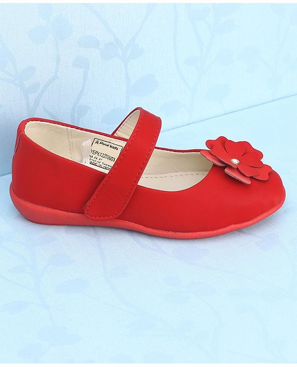 Pine Kids Bellies With Velcro Closure & Floral Applique - Red