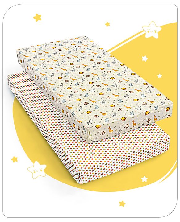 Babyhug Premium Cotton Fitted Crib Sheets Jungle Safari Theme Pack of 2 - Multicolor