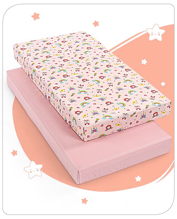 Babyhug Premium Cotton Fitted Crib Sheets Princess Theme Pack of 2 - Pink