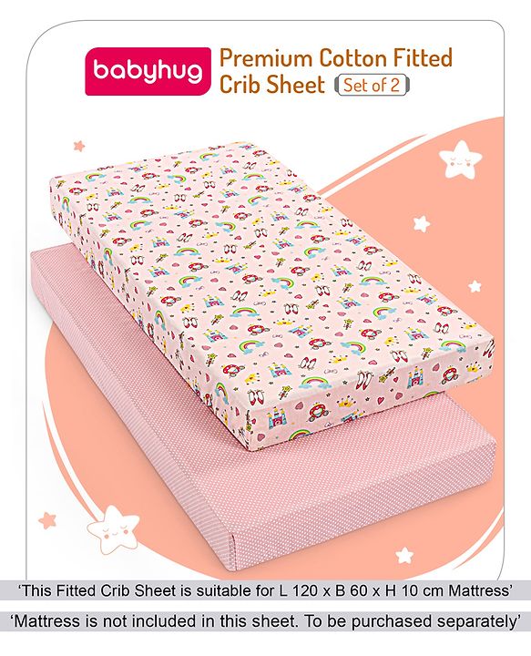 Babyhug Premium Cotton Fitted Crib Sheets Princess Theme Pack of 2 - Pink