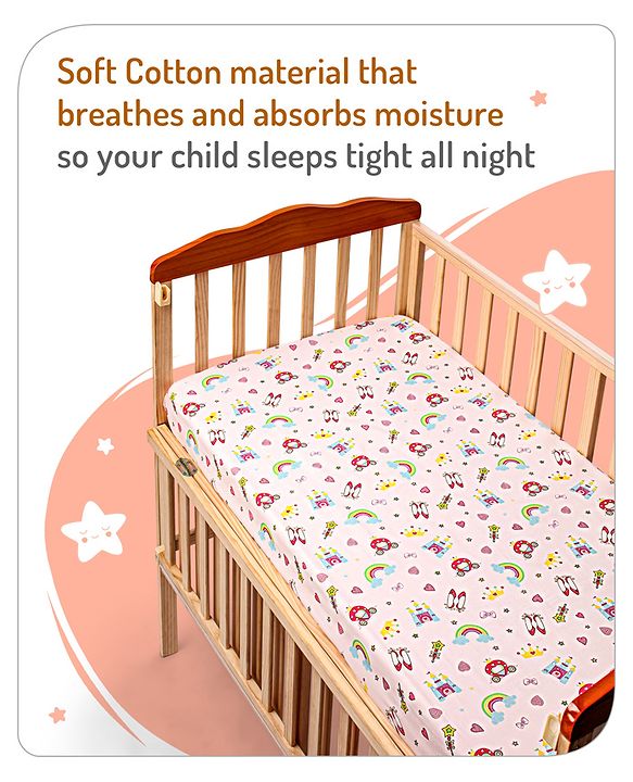Babyhug Premium Cotton Fitted Crib Sheets Princess Theme Pack of 2 - Pink
