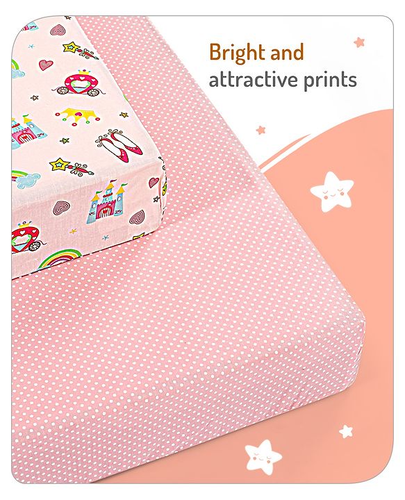 Babyhug Premium Cotton Fitted Crib Sheets Princess Theme Pack of 2 - Pink