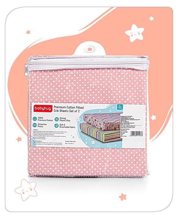 Babyhug Premium Cotton Fitted Crib Sheets Princess Theme Pack of 2 - Pink