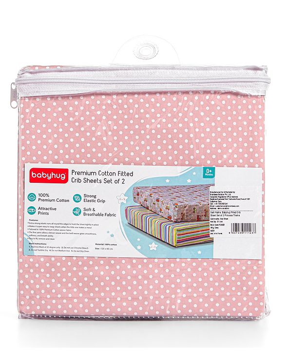 Babyhug Premium Cotton Fitted Crib Sheets Princess Theme Pack of 2 - Pink