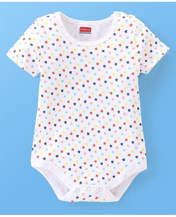 Babyhug 100% Cotton Half Sleeves Onesies Sea Life & Star Print Pack Of 5 - Blue Pink & White