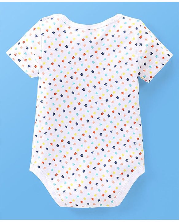 Babyhug 100% Cotton Half Sleeves Onesies Sea Life & Star Print Pack Of 5 - Blue Pink & White