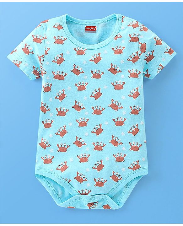 Babyhug 100% Cotton Half Sleeves Onesies Sea Life & Star Print Pack Of 5 - Blue Pink & White