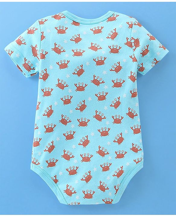 Babyhug 100% Cotton Half Sleeves Onesies Sea Life & Star Print Pack Of 5 - Blue Pink & White
