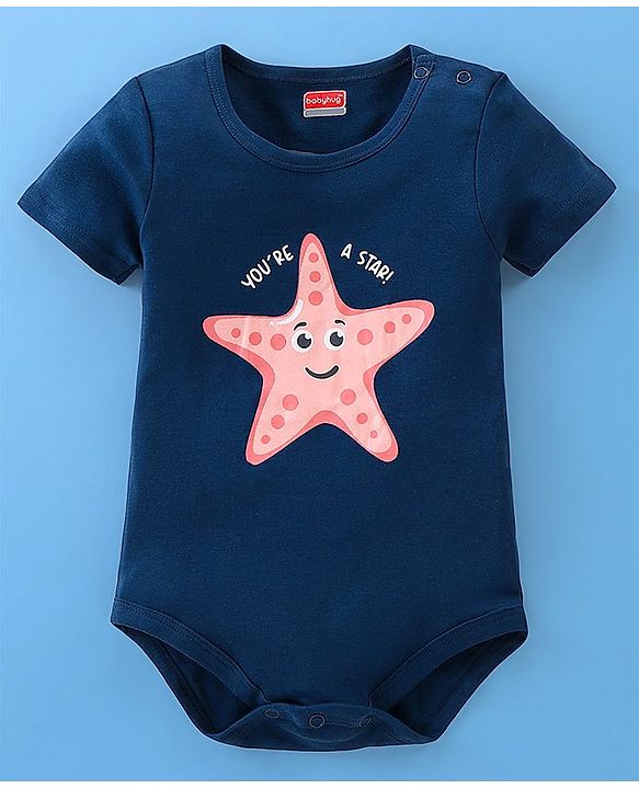 Babyhug 100% Cotton Half Sleeves Onesies Sea Life & Star Print Pack Of 5 - Blue Pink & White