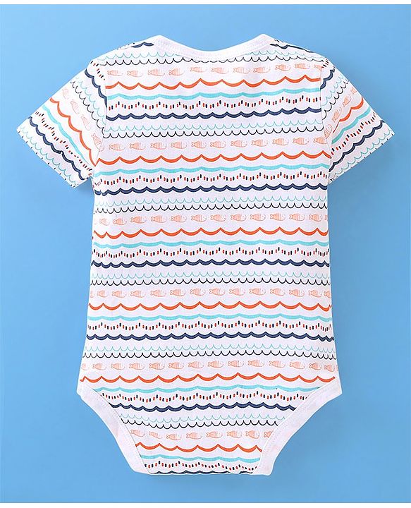 Babyhug 100% Cotton Half Sleeves Onesies Sea Life & Star Print Pack Of 5 - Blue Pink & White