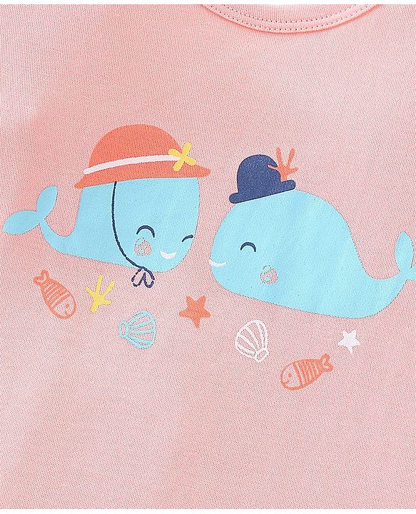 Babyhug 100% Cotton Half Sleeves Onesies Sea Life & Star Print Pack Of 5 - Blue Pink & White