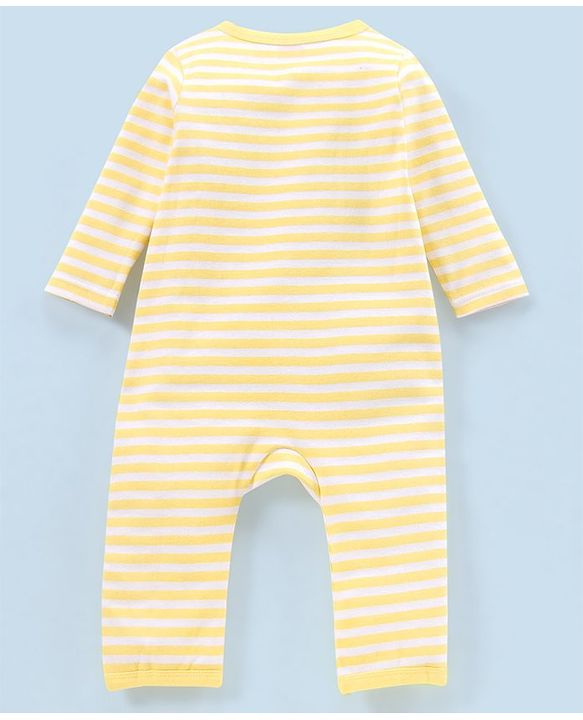 Babyhug 100% Cotton Full Sleeves Romper Pack Of 2 Dino Print - Yellow and White