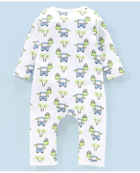 Babyhug 100% Cotton Full Sleeves Romper Pack Of 2 Dino Print - Yellow and White