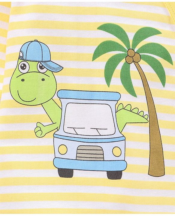 Babyhug 100% Cotton Full Sleeves Romper Pack Of 2 Dino Print - Yellow and White