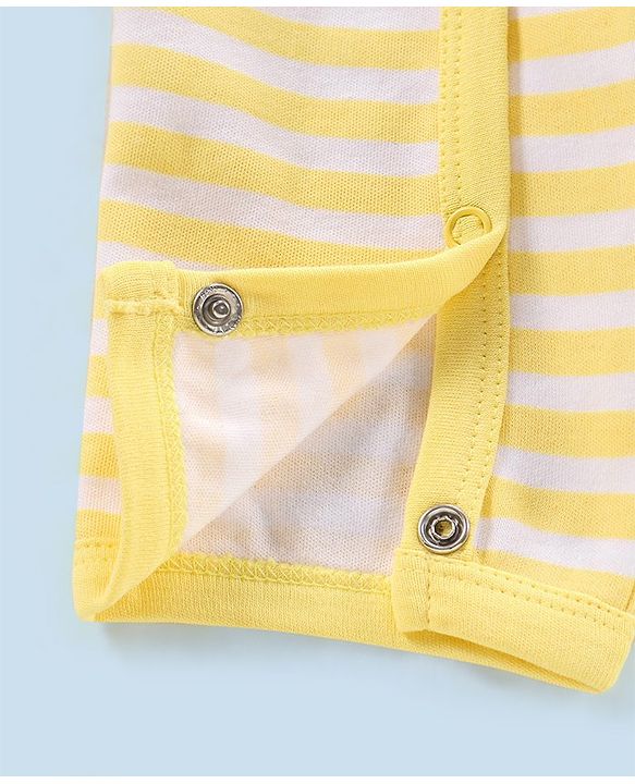 Babyhug 100% Cotton Full Sleeves Romper Pack Of 2 Dino Print - Yellow and White
