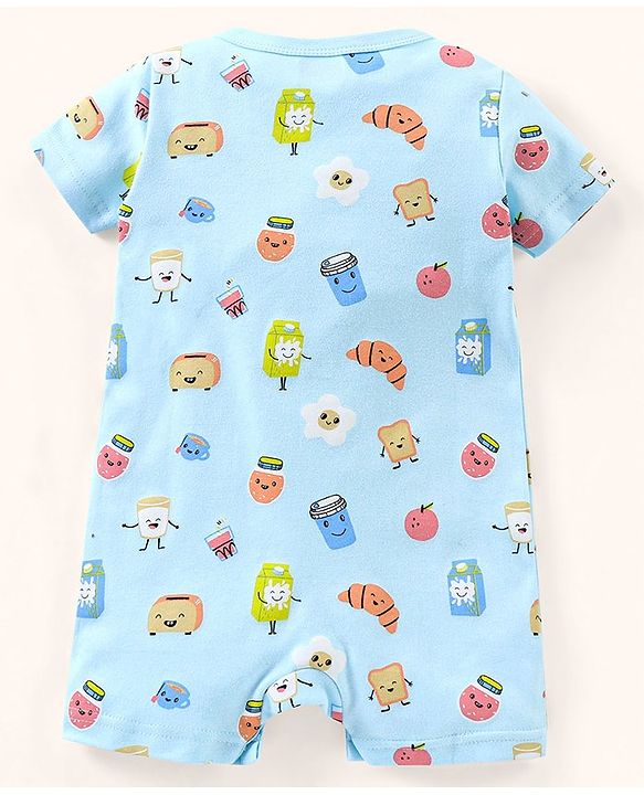 Babyhug 100% Cotton Half Sleeves Romper Bread Print - Blue
