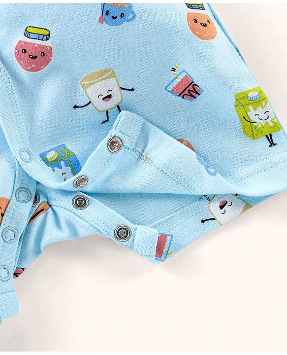 Babyhug 100% Cotton Half Sleeves Romper Bread Print - Blue