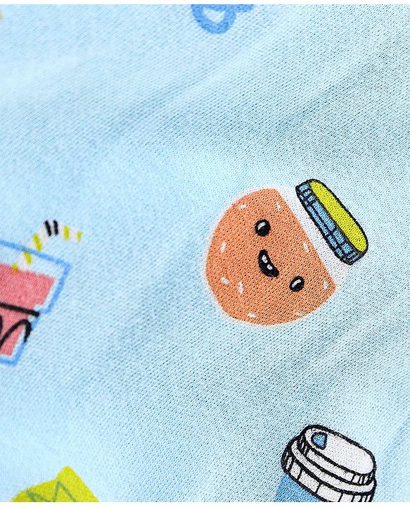 Babyhug 100% Cotton Half Sleeves Romper Bread Print - Blue