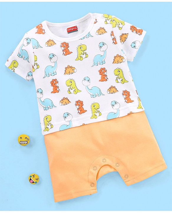 Babyhug 100% Cotton Half Sleeves Romper Dino Print - Multicolor
