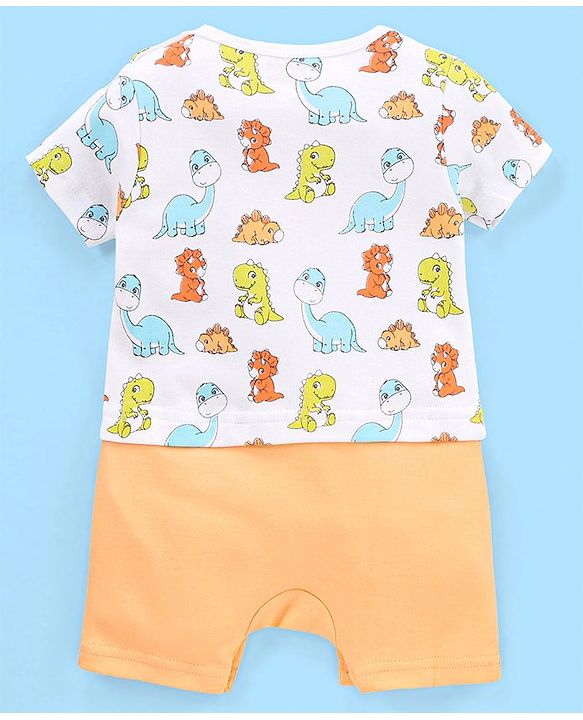 Babyhug 100% Cotton Half Sleeves Romper Dino Print - Multicolor