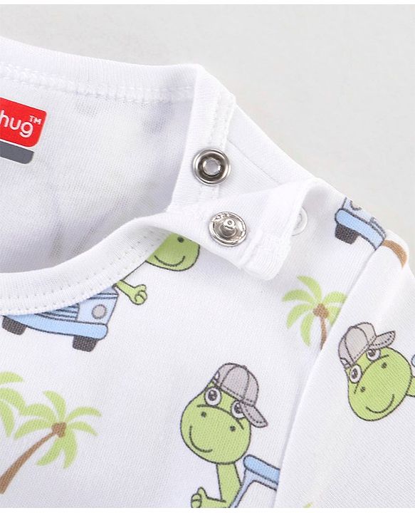 Babyhug 100% Cotton Half Sleeves Romper Dino In Car Print - Blue