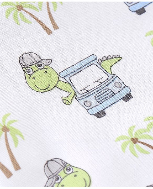 Babyhug 100% Cotton Half Sleeves Romper Dino In Car Print - Blue