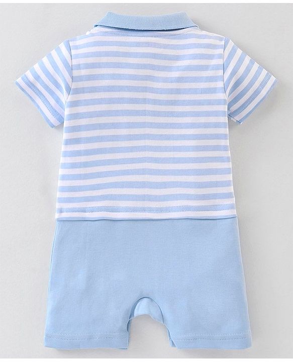 Babyhug 100% Cotton Half Sleeves Stripe Romper Dino Print - Blue