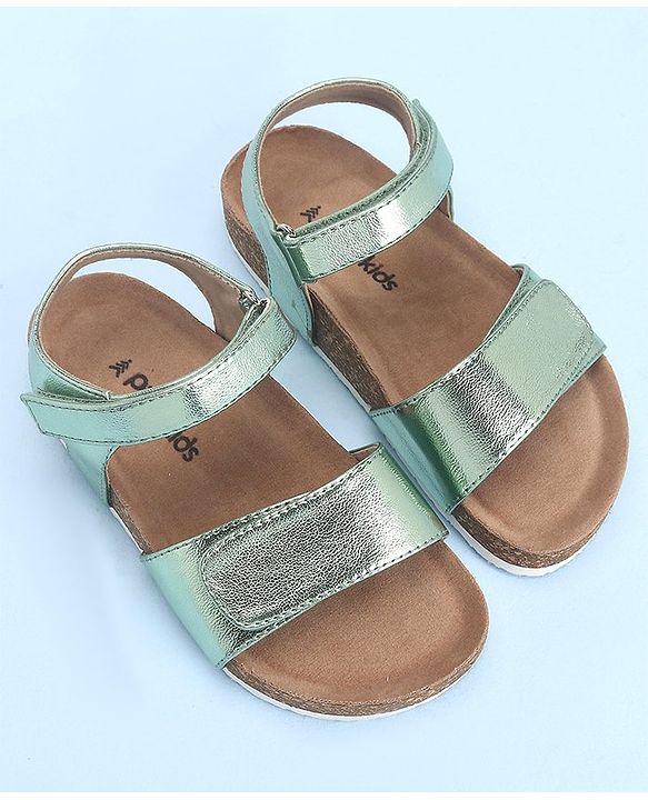 Pine Kids Casual Wear Sandals with Velcro Belt Closure - Green Metallic