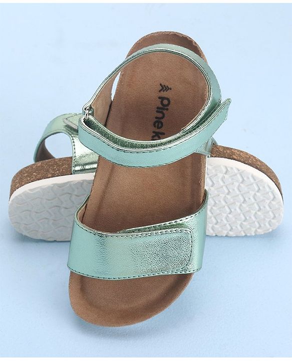 Pine Kids Casual Wear Sandals with Velcro Belt Closure - Green Metallic