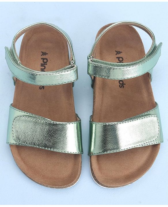 Pine Kids Casual Wear Sandals with Velcro Belt Closure - Green Metallic