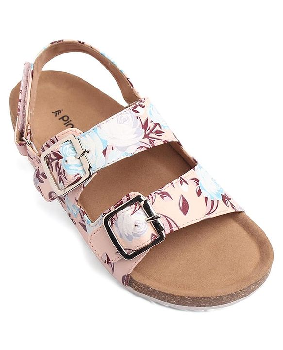 Pine Kids Casual Wear Sandals with Velcro Belt Closure Floral Print - Beige