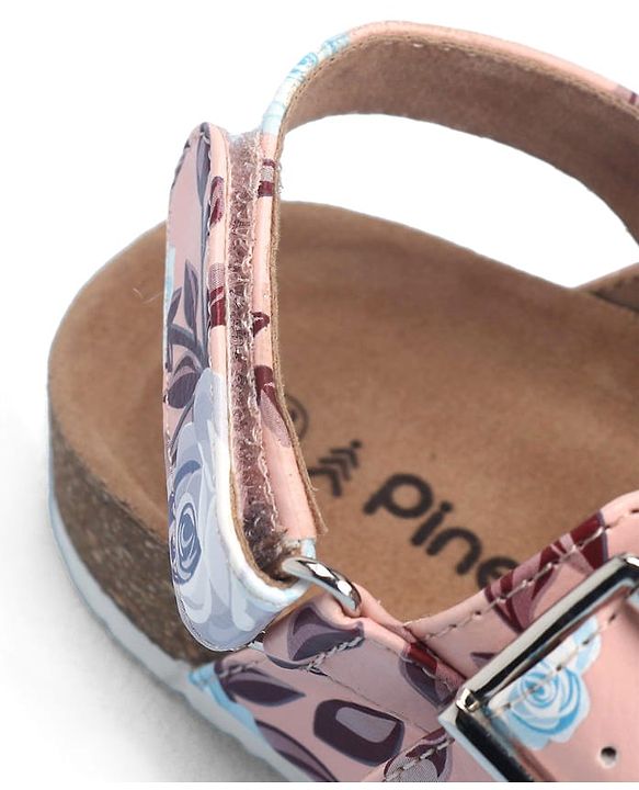 Pine Kids Casual Wear Sandals with Velcro Belt Closure Floral Print - Beige