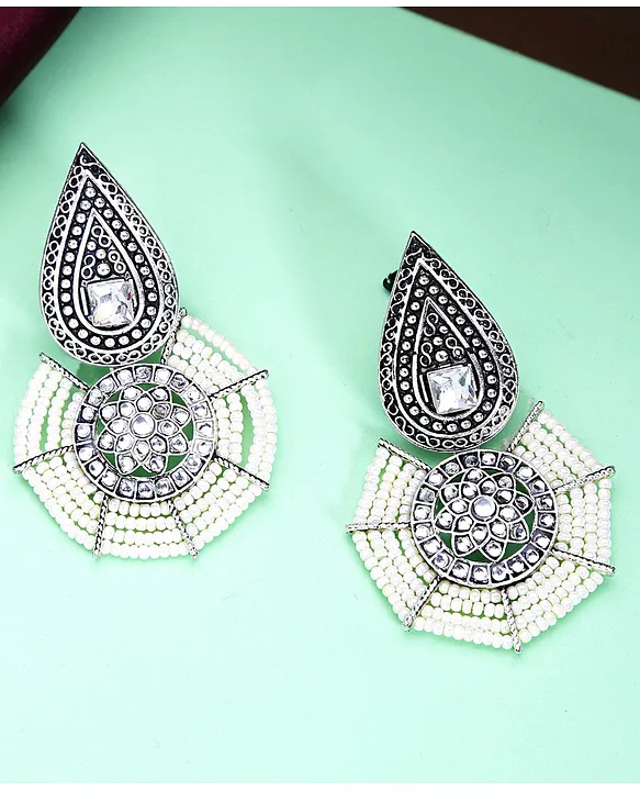 Silver-Toned Classic Chandbali Earrings – Bloom - By Sushmita