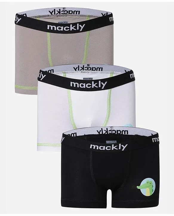 Mackly Boys Pack Of 3 Dinosaur Printed Boxers Grey White Black