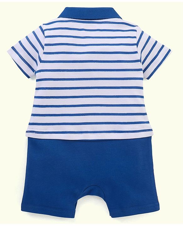 Babyhug 100% Cotton Half Sleeves Stripe Romper - Blue