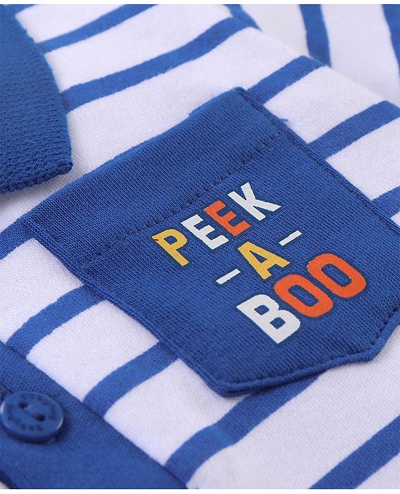 Babyhug 100% Cotton Half Sleeves Stripe Romper - Blue