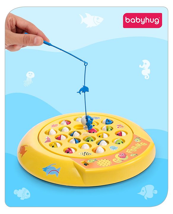Babyhug Musical Fish Catching Game With Rotating Board 21 Fishes - Multicolour