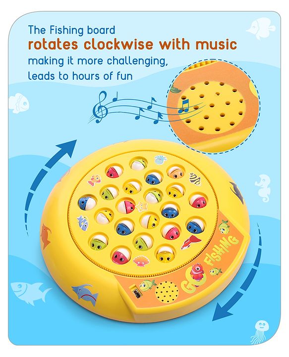 Babyhug Musical Fish Catching Game With Rotating Board 21 Fishes - Multicolour