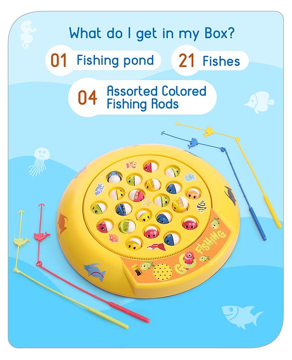 Babyhug Musical Fish Catching Game With Rotating Board 21 Fishes - Multicolour