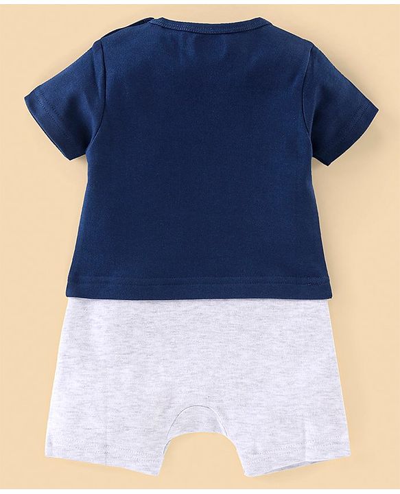 Babyhug Cotton Half Sleeves Romper Cartoon Kitty Print - Navy Blue