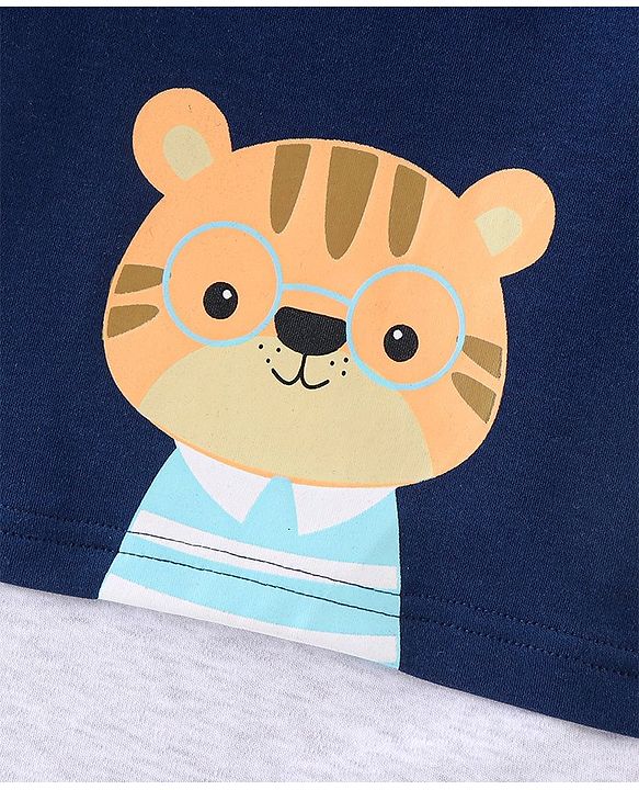 Babyhug Cotton Half Sleeves Romper Cartoon Kitty Print - Navy Blue