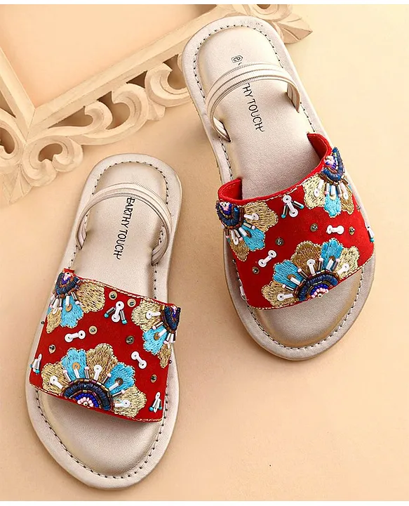 Buy Earthy Touch Printed Ethnic Footwear with Back Strap Red for